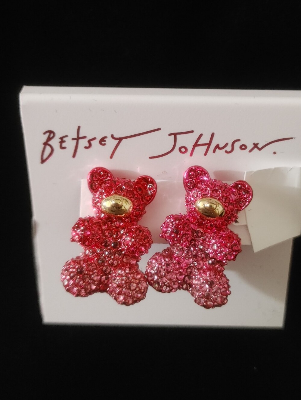 BNWT Betsey Johnson Pink Gummy Bear Crystal Stud Earrings